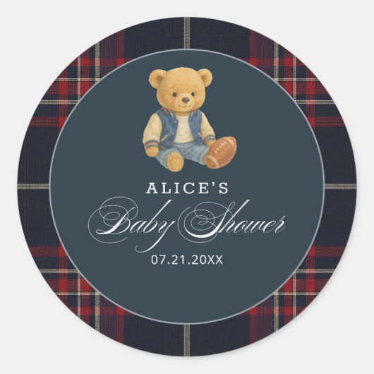 ベアーサッカー名門私立校風ののベビーシャワー ラウンドシール (正面)