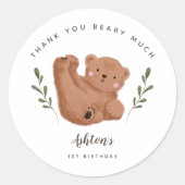 ベアーサンキューベアウェイボーイバースデーパーティー ラウンドシール (正面)