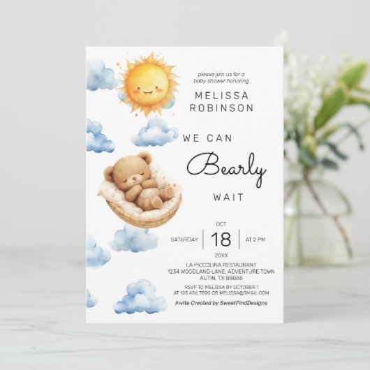 ベアーサンシャイン男の赤ちゃんシャワー 招待状 (スタンド正面)