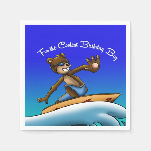 ベアーサーファー誕生日 スタンダードカクテルナプキン (正面)