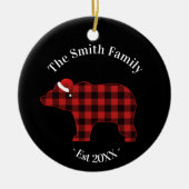 ベアーシルエットバッファロープレイドファミリーホリデー セラミックオーナメント (正面)