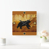 ベアーシルエット竹壁紙時計 スクエア壁時計 (ホーム)