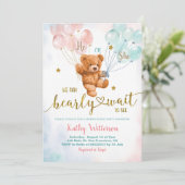 ベアージェンダー明らかにピンクと青の赤ちゃんシャワーの招待客 招待状 (スタンド正面)