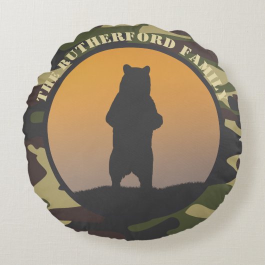 ベアースタンドアンド迷彩柄 ラウンドクッション (正面)