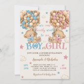 ベアースターとバルーンのピンクブルージェンダーの表示 招待状 (正面)