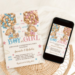 ベアースターとバルーンのピンクブルージェンダーの表示 招待状