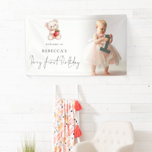 ベアーストロベリーフォトウェルカムベリーファースト誕生日 横断幕 (インサイチュ)