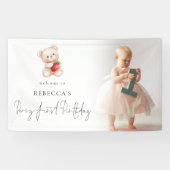 ベアーストロベリーフォトウェルカムベリーファースト誕生日 横断幕 (横)