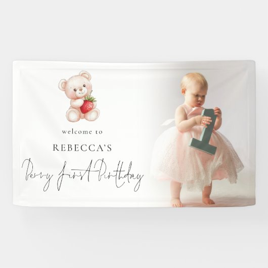 ベアーストロベリーフォトウェルカムベリーファースト誕生日 横断幕 (横)