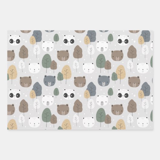 ベアーズインザフォレストパターンパンダTeddy Polar Bear ラッピングペーパーシート (正面3)