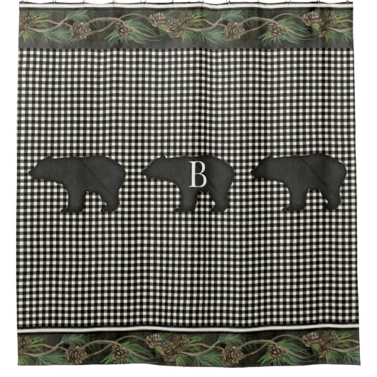 ベアーズマウン素朴テンキャビン白黒パインコーン シャワーカーテン (正面)