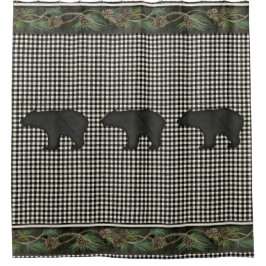 ベアーズマウン素朴テンキャビン白黒パインコーン シャワーカーテン