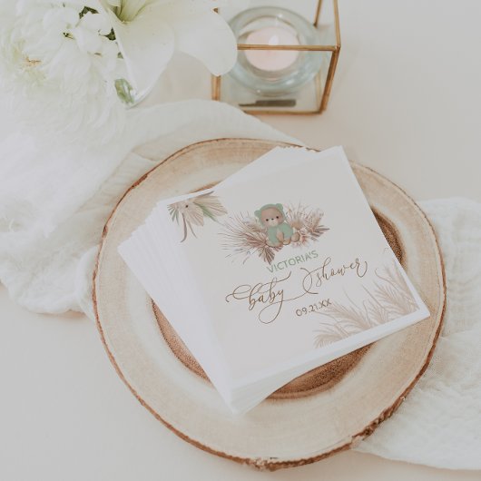 ベアーセージ緑の赤ちゃんシャワー スタンダードカクテルナプキン