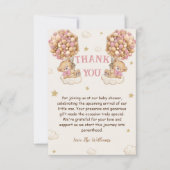 ベアーツインズガールシャワーパステルピンクベージュ サンキューカード (正面)