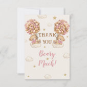 ベアーツインズガールシャワーパステルピンクベージュ サンキューカード (裏面)
