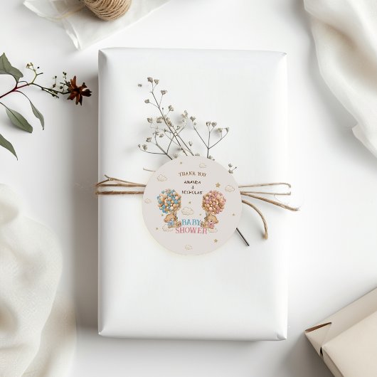 ベアーツインズボーイガールシャワーピンクブルーありがとう ラウンドシール