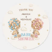 ベアーツインズボーイガールシャワーピンクブルーありがとう ラウンドシール (正面)