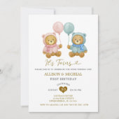 ベアーツインズボーイガールバースデーパーティーの招待 招待状 (正面)