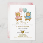 ベアーツインズボーイガールバースデーパーティーの招待 招待状 (正面/裏面)