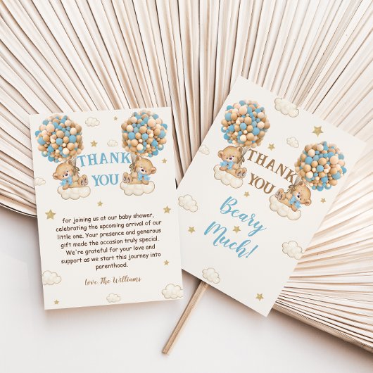 ベアーツインボーイズのシャワーパステルブルーベージュサンキュー サンキューカード