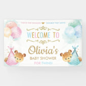 ベアーツツインズボーイガールベビーシャワー歓迎の背景 横断幕 (横)