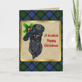 ベアードバッジとタータンチェックパーソナライズされたクリスマス カード (正面)
