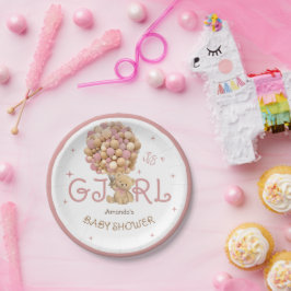 ベアーバルーズピンクボホベビーガールシャワー ペーパープレート