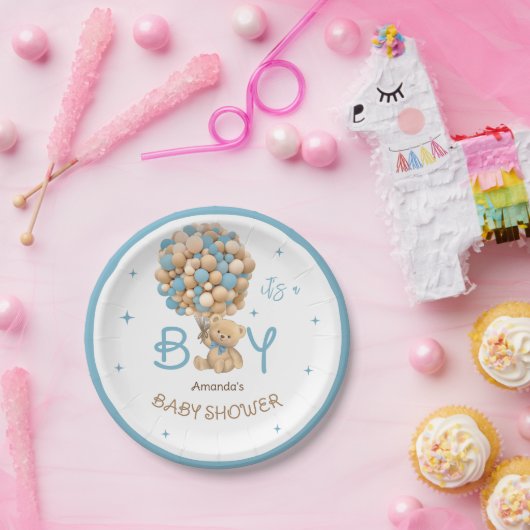 ベアーバルーズブルーベージュ男の赤ちゃんシャワー ペーパープレート (パーティー)