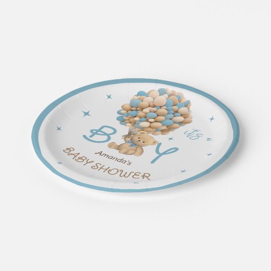 ベアーバルーズブルーベージュ男の赤ちゃんシャワー ペーパープレート (アングル)
