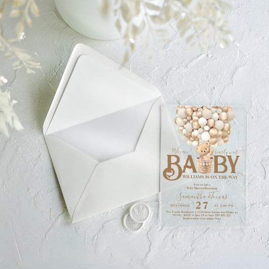 ベアーバルーンは赤ちゃんシャワーを待つ アクリル招待状