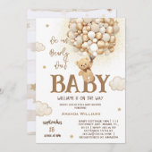 ベアーバルーンは赤ちゃんシャワーを待つ 招待状 (正面/裏面)