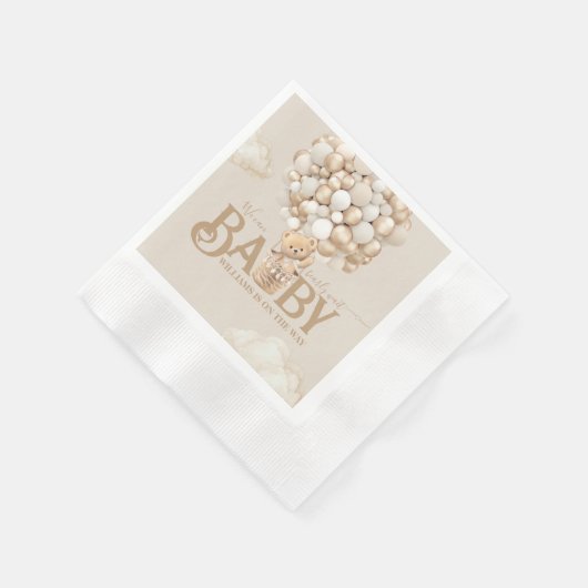 ベアーバルーンは赤ちゃんシャワーを待つ 縁ありカクテルナプキン (角)