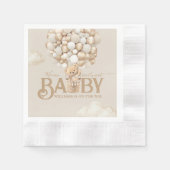 ベアーバルーンは赤ちゃんシャワーを待つ 縁ありカクテルナプキン (正面)