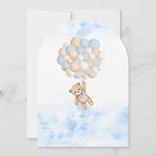 ベアーバルーンクラウドナインふわふわ男の赤ちゃんシャワー 招待状 (裏面)