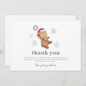 ベアーバルーンサンタハット1st誕生日サンキューカード 招待状 (正面/裏面)