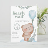 ベアーバルーンバーリーウェイブルーボーイベビー招待状 招待状 (スタンド正面)