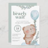 ベアーバルーンバーリーウェイブルーボーイベビー招待状 招待状 (正面/裏面)