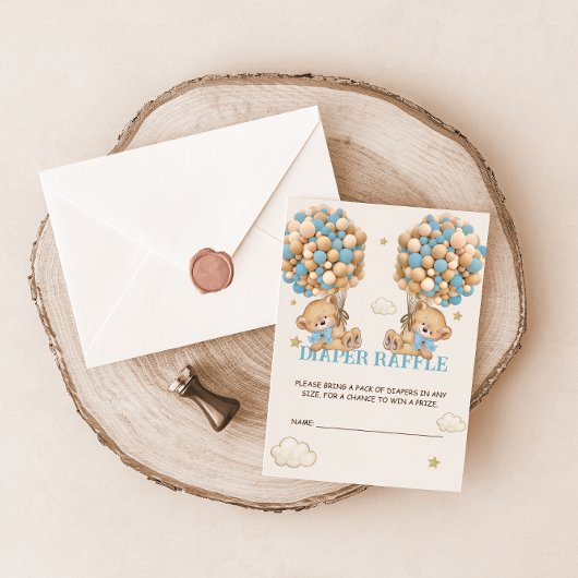 ベアーバルーンビーズ待ちツインズブルーおむつラッフル エンクロージャーカード