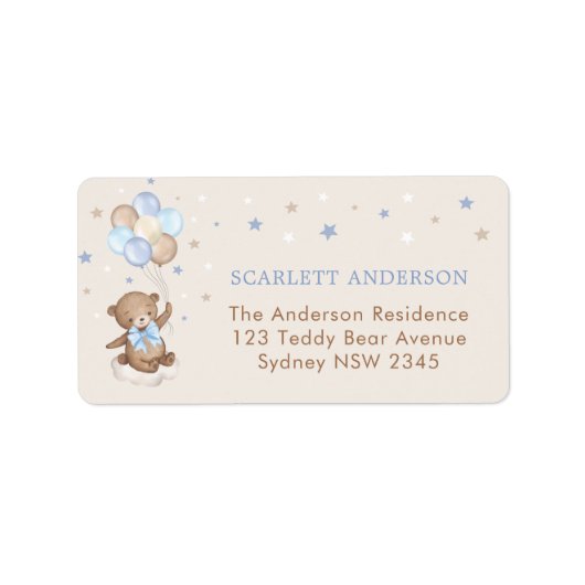 ベアーバルーンブルーブラウンスターズ差出人住所 ラベル (正面)