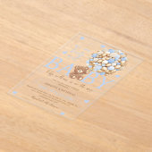 ベアーバルーンブルーベビーシャワー アクリル招待状 (レイダウン)