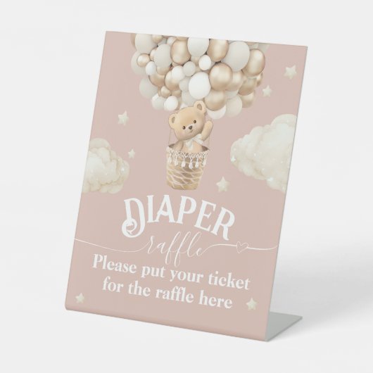 ベアーバルーンベビーガールシャワーおむつラッフル 台座サイン (正面)