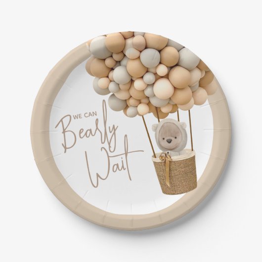ベアーバルーンモダンベビ男女兼用ーシャワー ペーパープレート (正面)