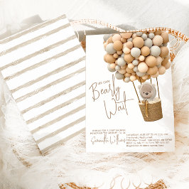 ベアーバルーンモダンベビ男女兼用ーシャワー 招待状