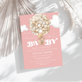 ベアーバルーン女の子の心待ち赤ちゃんシャワー 招待状