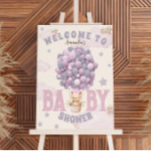 ベアーバルーン女の子ピンク赤ちゃんシャワー歓迎サイン フォトプリント