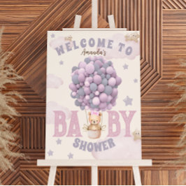 ベアーバルーン女の子ピンク赤ちゃんシャワー歓迎サイン フォトプリント           