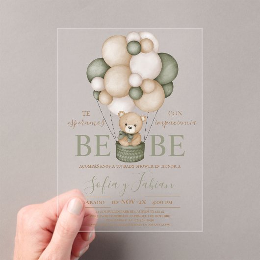 ベアーバルーン少年バベビーシャワーアクリル招待状 アクリル招待状 (インサイチュ (ポータブル))