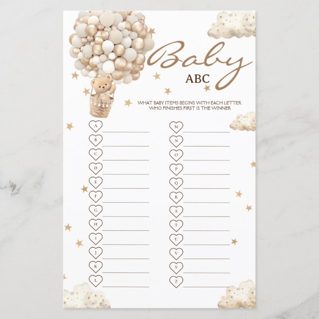 ベアーバルーン心待ち赤ちゃんシャワーABCゲーム (正面)