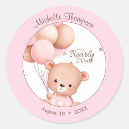 ベアーバルーン水彩ピンク ラウンドシール