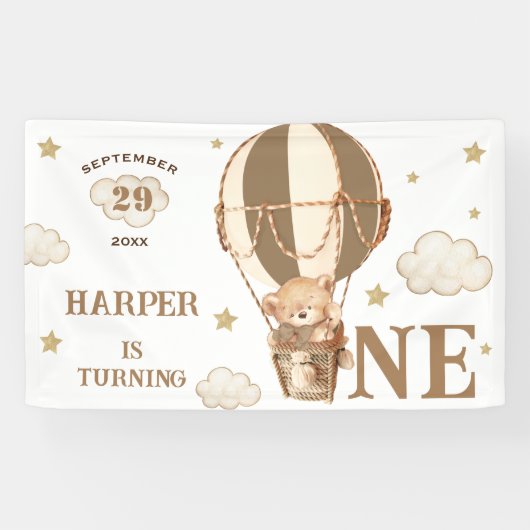 ベアーバルーン男の子の女の子1st誕生日 横断幕 (横)